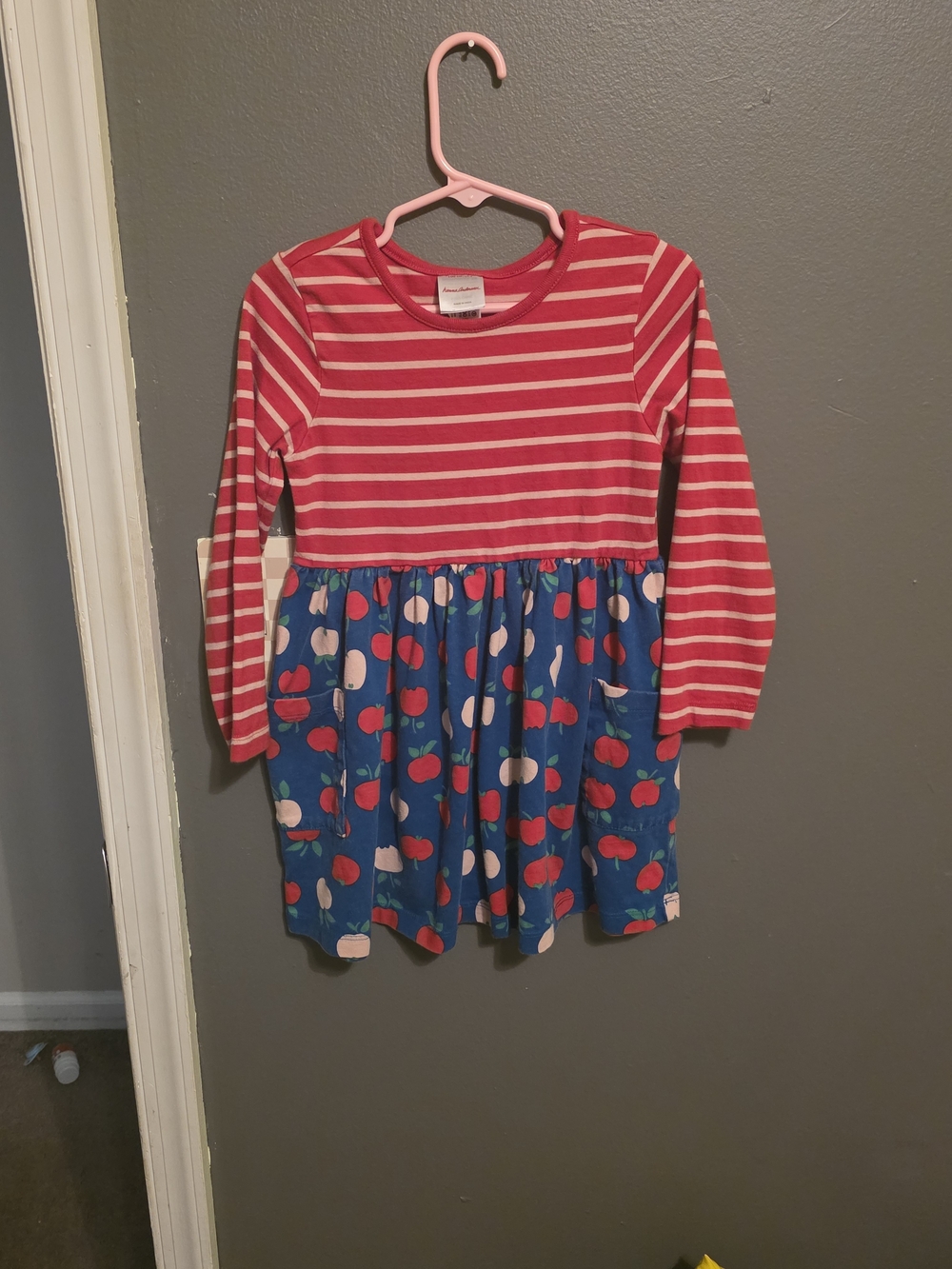 Hanna Andersson Pink Striped Top with Blue Apple Skirt Dress